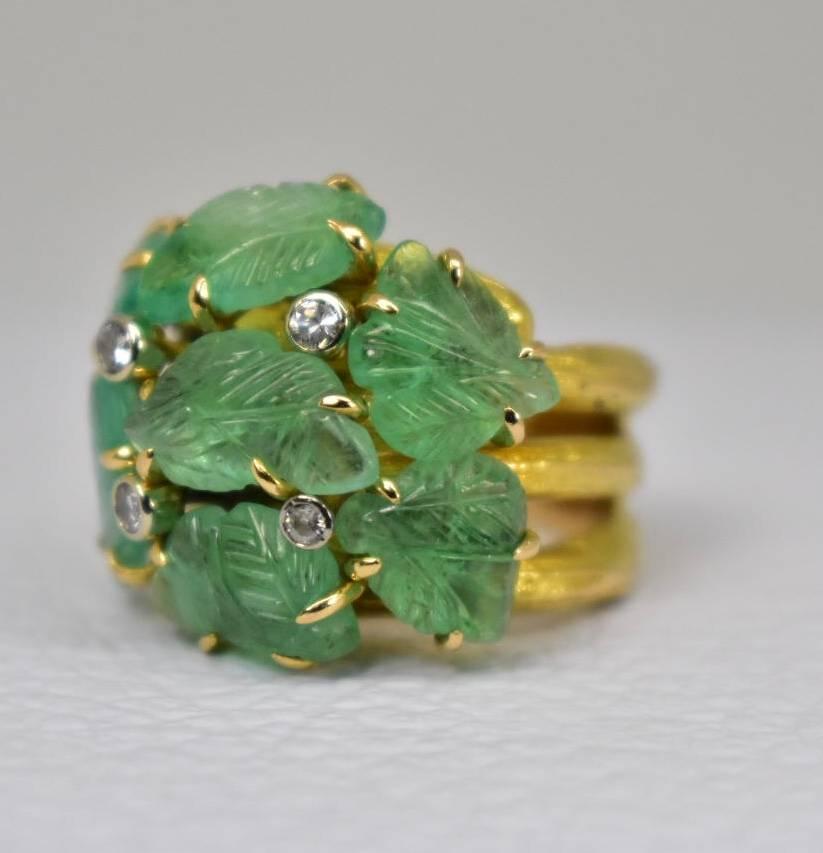 Contemporary Emerald and Diamond Cocktail Ring