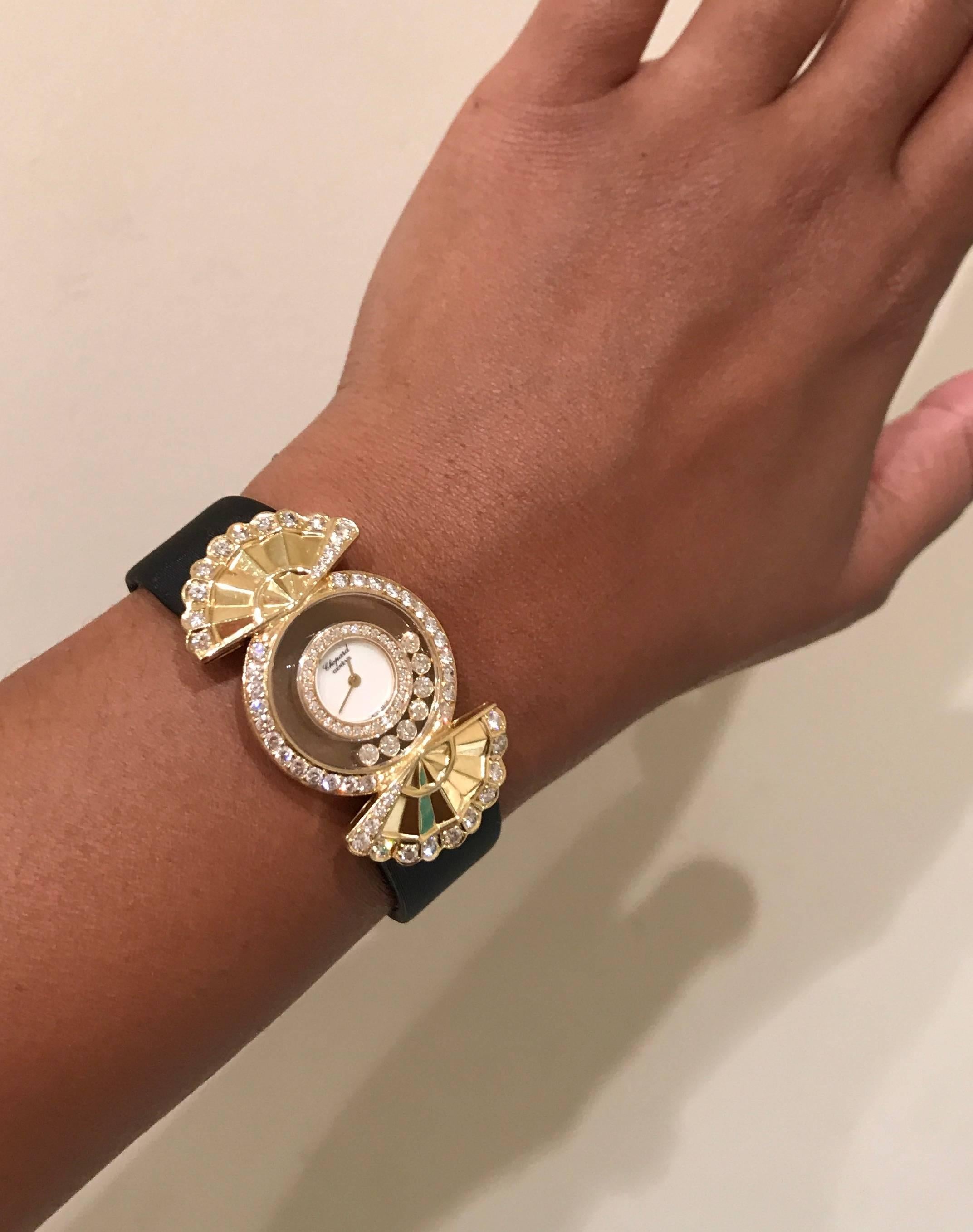 Chopard yellow gold diamond mother of pearl dial Happy Diamond quartz Wristwatch 2