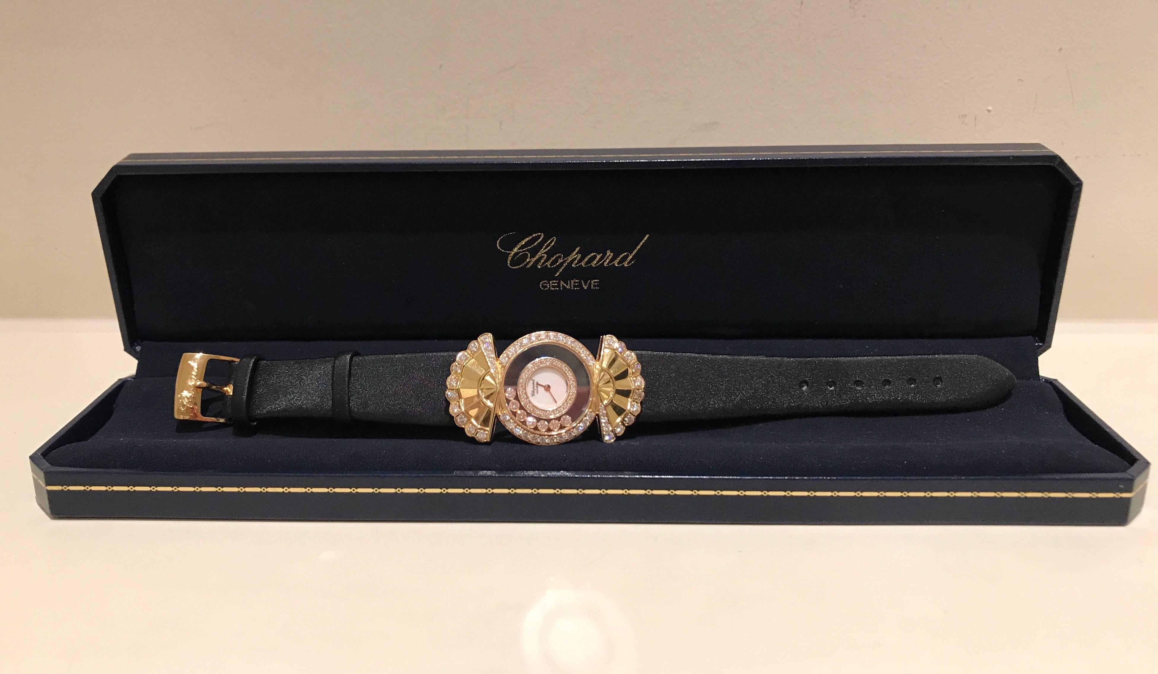 Chopard yellow gold diamond mother of pearl dial Happy Diamond quartz Wristwatch 5