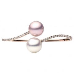 South Sea Pearl Diamond Bypass Bangle Bracelet 1.03 Carats 18K Rose Gold
