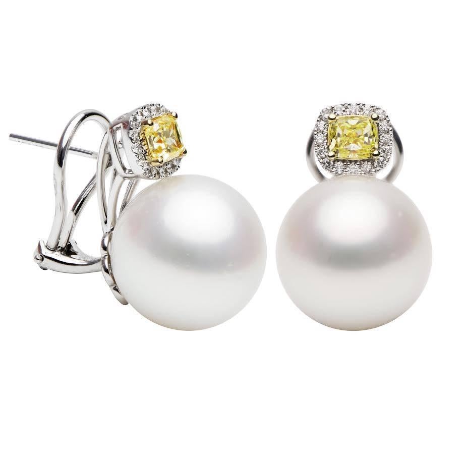 South Sea Pearl Yellow Diamonds Gold Earrings For Sale