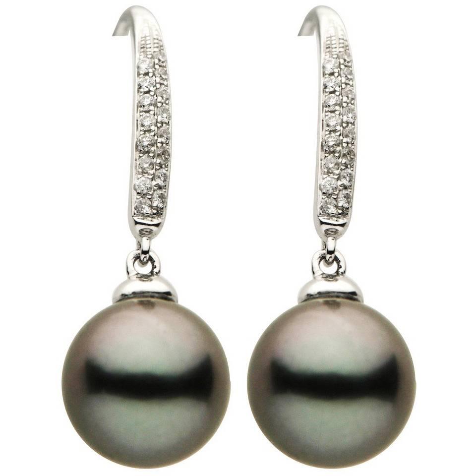 Tahitian Pearl Diamond Drop Dangle Earrings