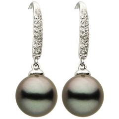 Tahitian Pearl Diamond Drop Dangle Earrings 9