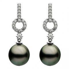 White Gold Tahitian Pearl and Diamond Drop Dangle Earring 8