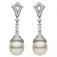 Art Deco South Sea Pearl and Diamond Dangle Earrings