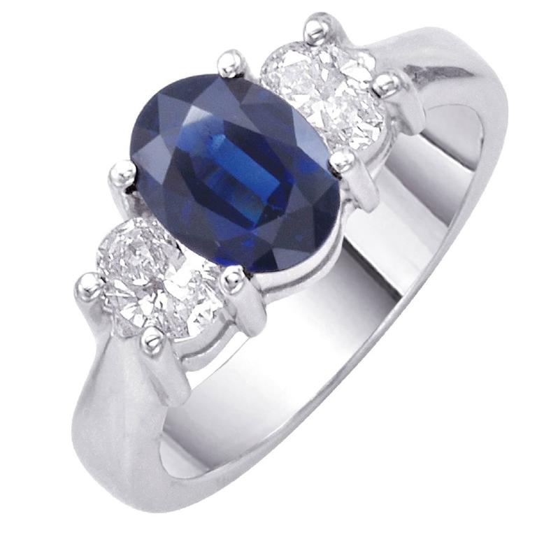 English Oval Sapphire Diamond Engagement Ring For Sale
