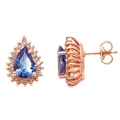 Pear Shape Tanzanite Diamond, Gold Stud Earrings