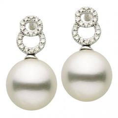South Sea Pearl Diamond Hoop Earrings 