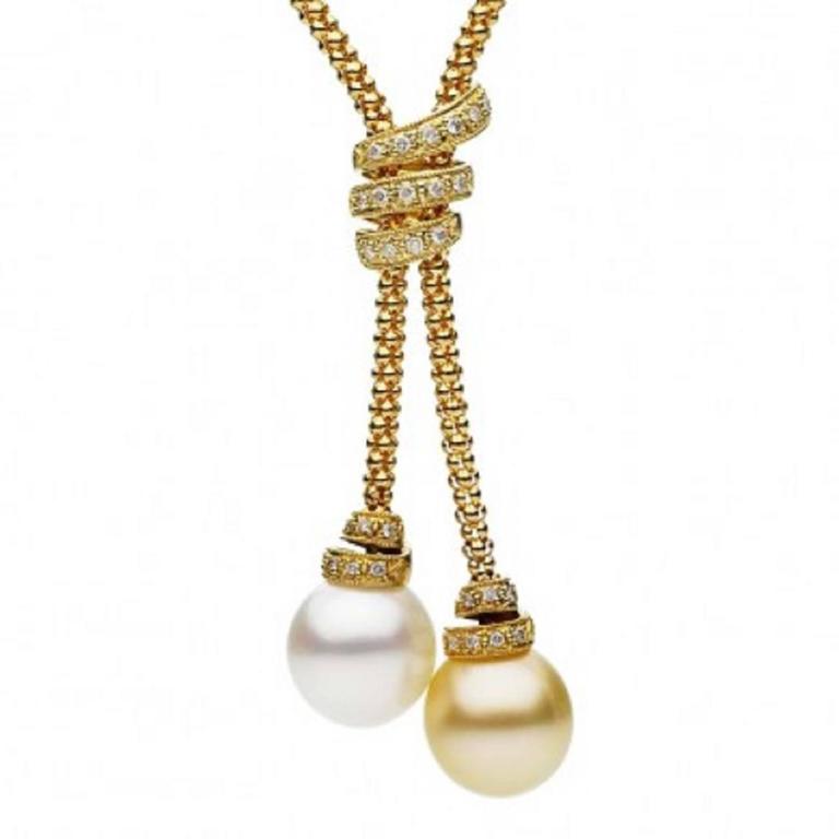 White and Golden South Sea Pearl Diamond Gold Necklace For Sale