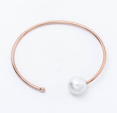 South Sea Pearl Diamond Open Bangle Bracelet 11-12 MM 0.06 Carats 18K Rose Gold