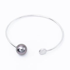 Pulsera de perlas de Tahití y diamantes 0,12 quilates 11-12 MM Oro blanco 18 quilates