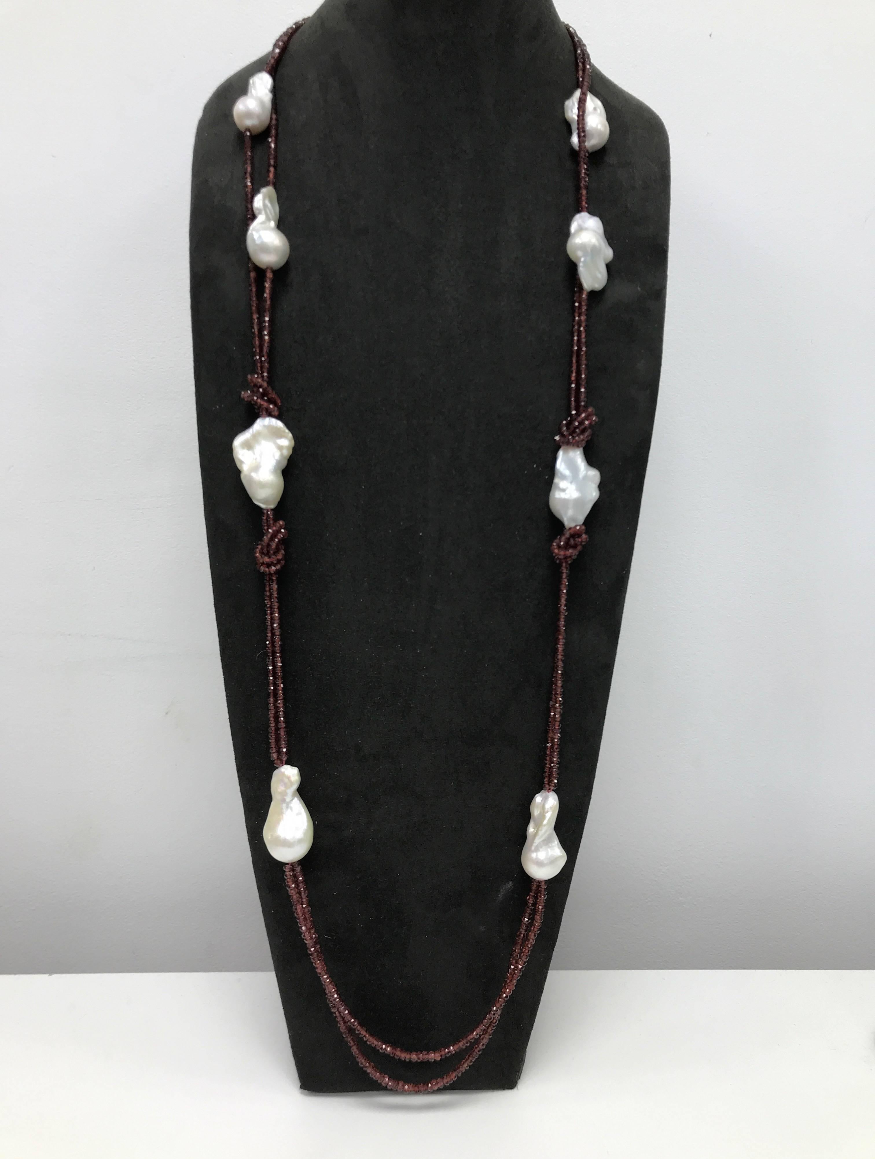 Women's Garnet and Freshwater Baroque Necklace