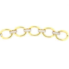 14 Karat Oval Links Diamond Yellow Gold Bracelet