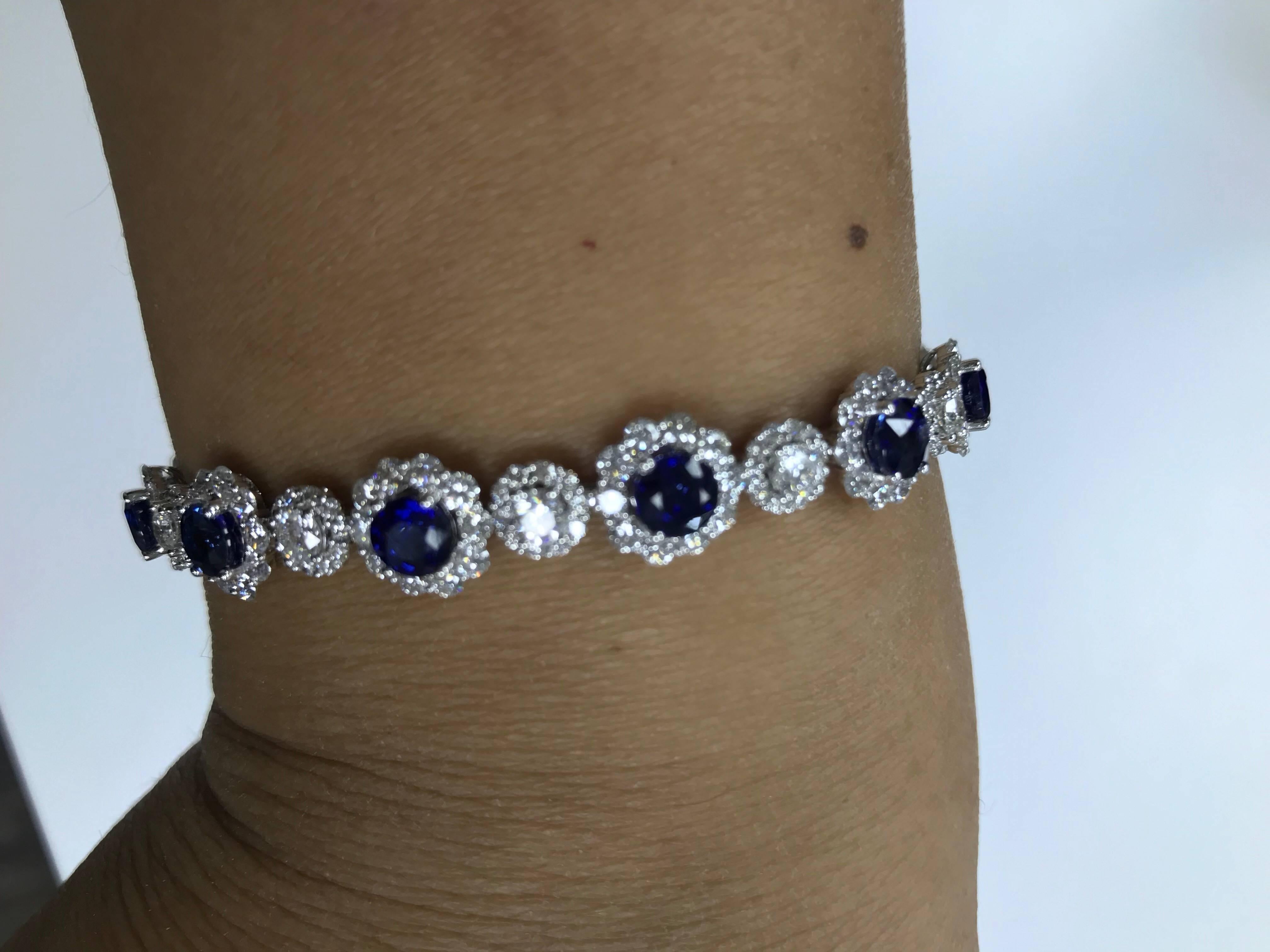 Women's Sapphire and Diamonds Flower Shape Tennis Bracelet