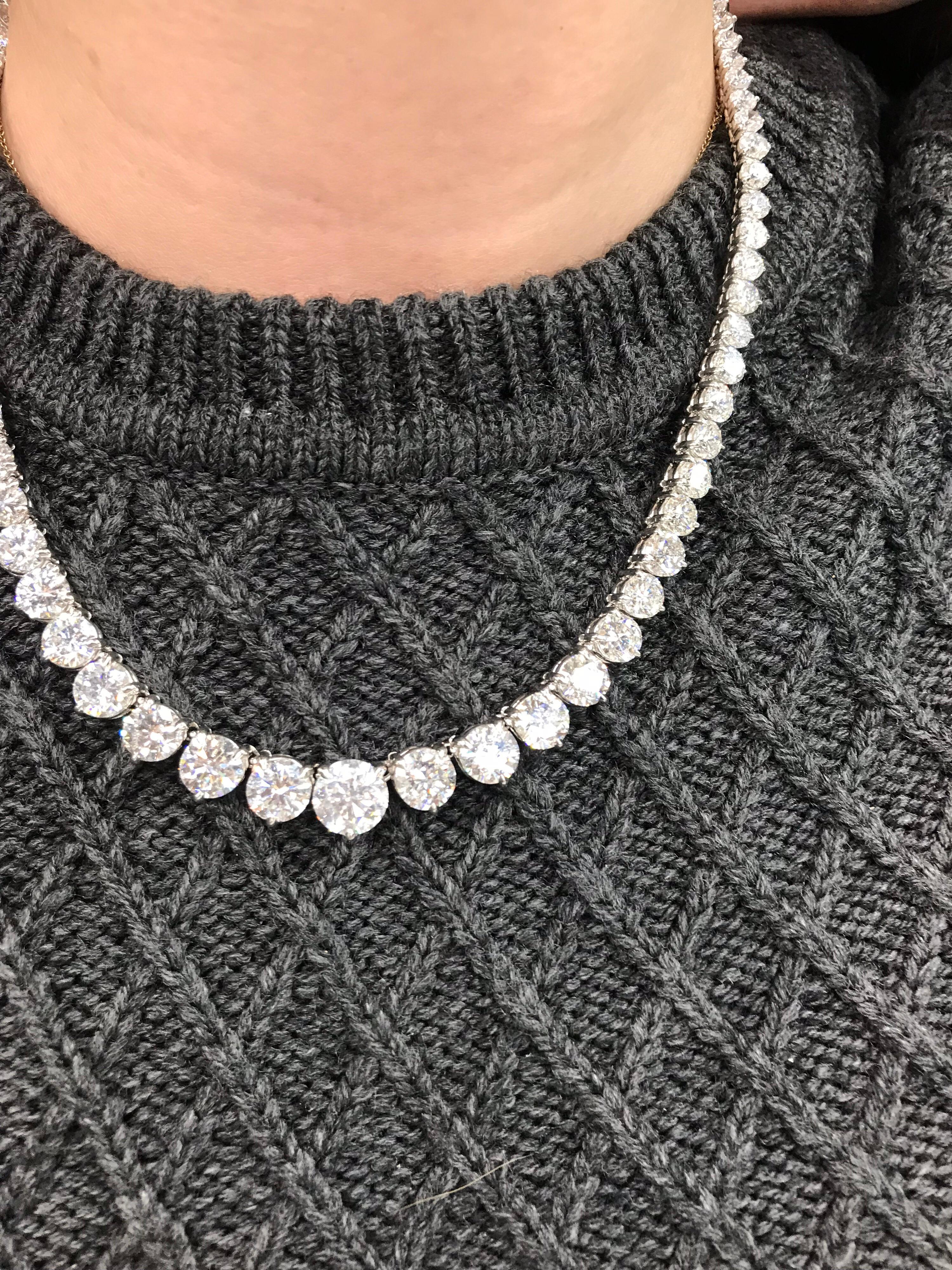 GIA Certified Diamond Graduated Riviere Necklace 50.24 Carat Platinum In New Condition In New York, NY