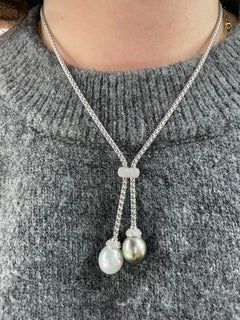 South Sea and Tahitian Pearl Diamond Tassel Gold Pendant Necklace 0.27