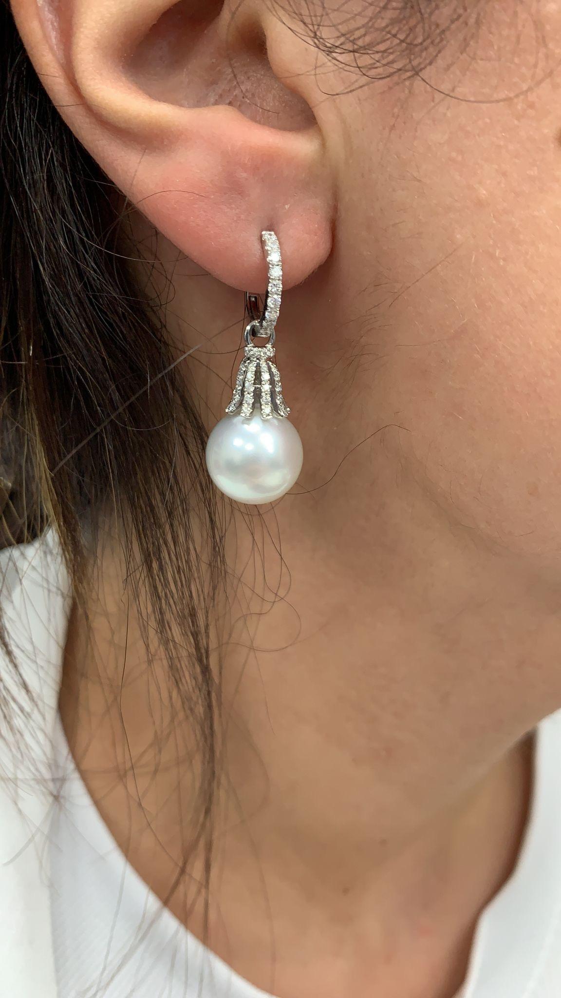 Diamond Hoop and South Sea Bell Shape Dangle Earrings 1