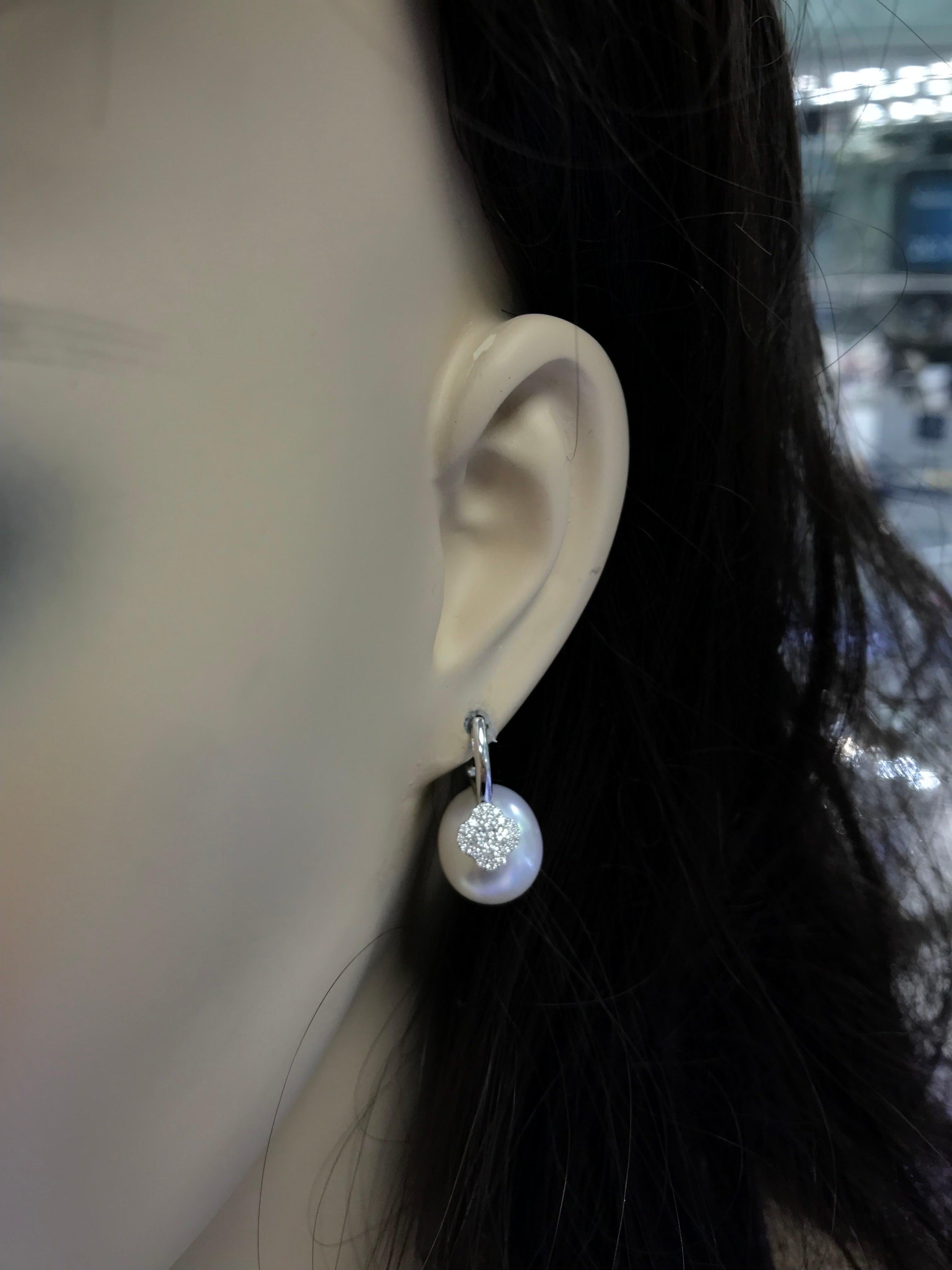 South Sea Pearl Oval Shape Drop Earrings with Diamond Accent In New Condition In New York, NY