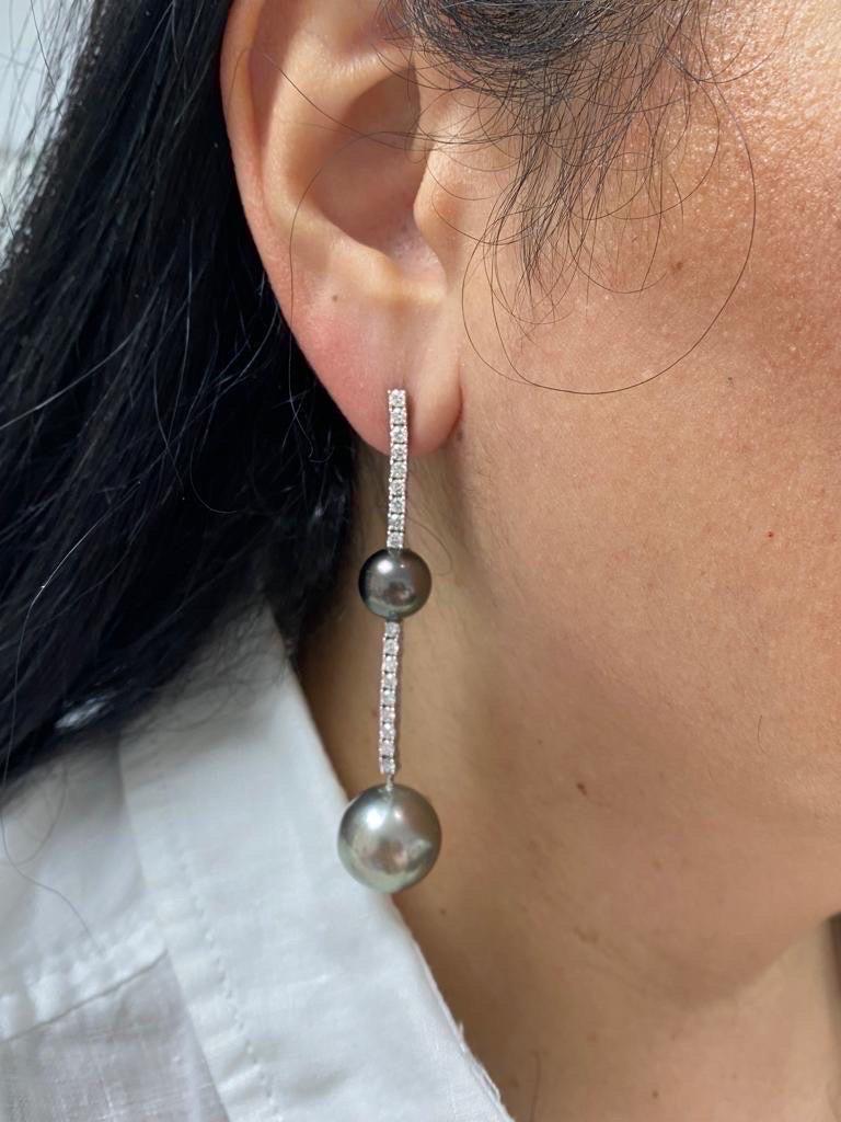 Women's HARBOR D. Tahitian Pearl Diamond Drop Earrings 1.70 Carat  For Sale