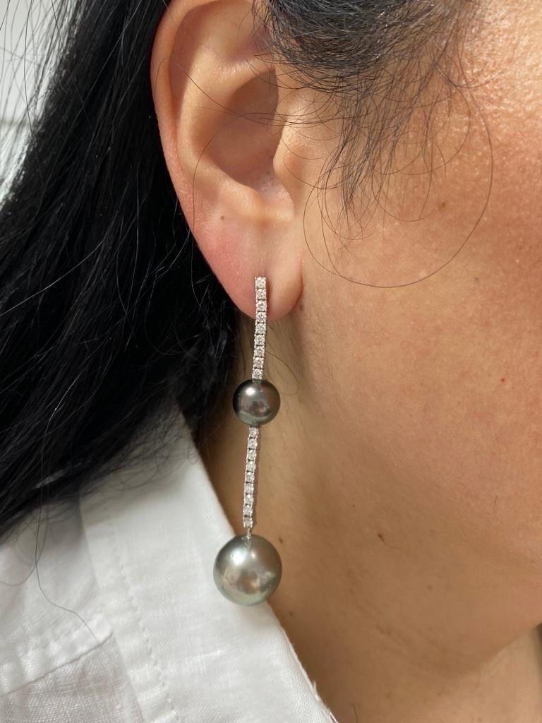 HARBOR D. Tahitian Pearl Diamond Drop Earrings 1.70 Carat  For Sale 1