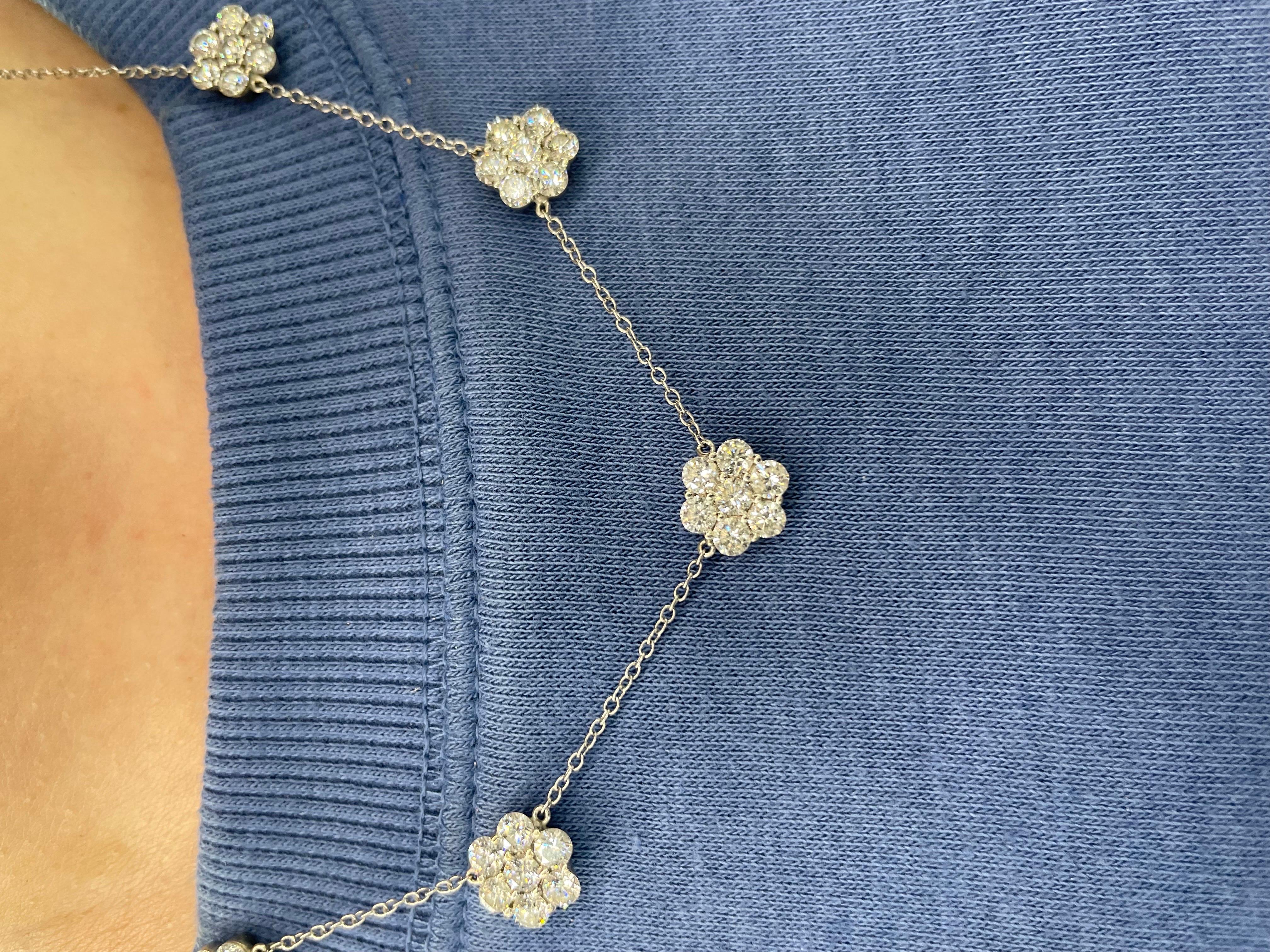 Women's Diamond Cluster Floral Necklace 5.25 Carat 18K White Gold 
