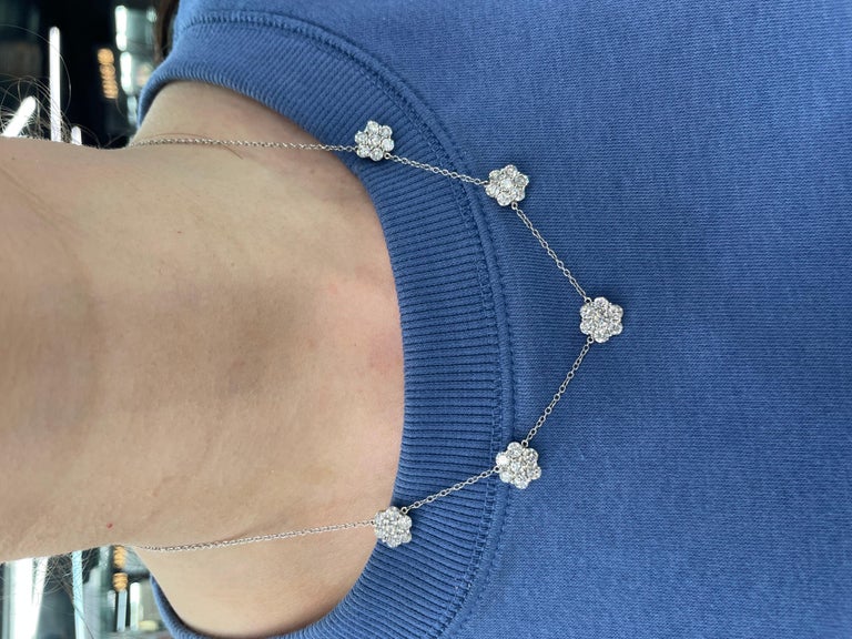 Diamond Cluster Floral Necklace 5.25 Carat 18K White Gold For Sale at  1stDibs