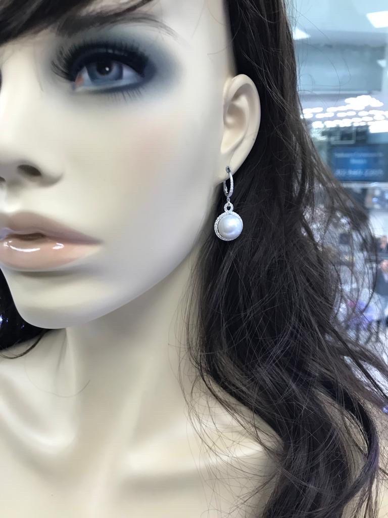 South Sea Pearl and Diamond Dangle Earrings For Sale 2