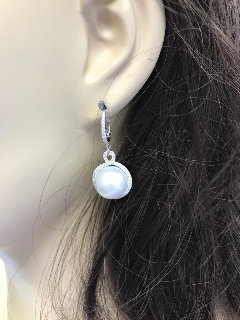 South Sea Pearl and Diamond Dangle Earrings For Sale 3