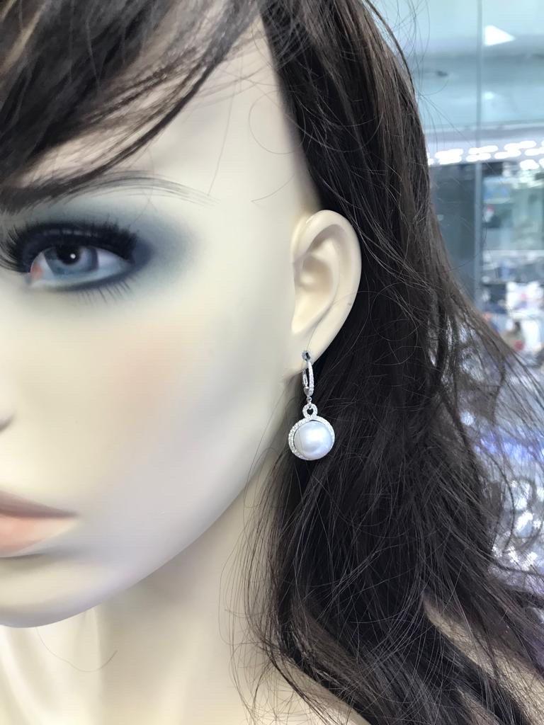 South Sea Pearl and Diamond Dangle Earrings For Sale 4