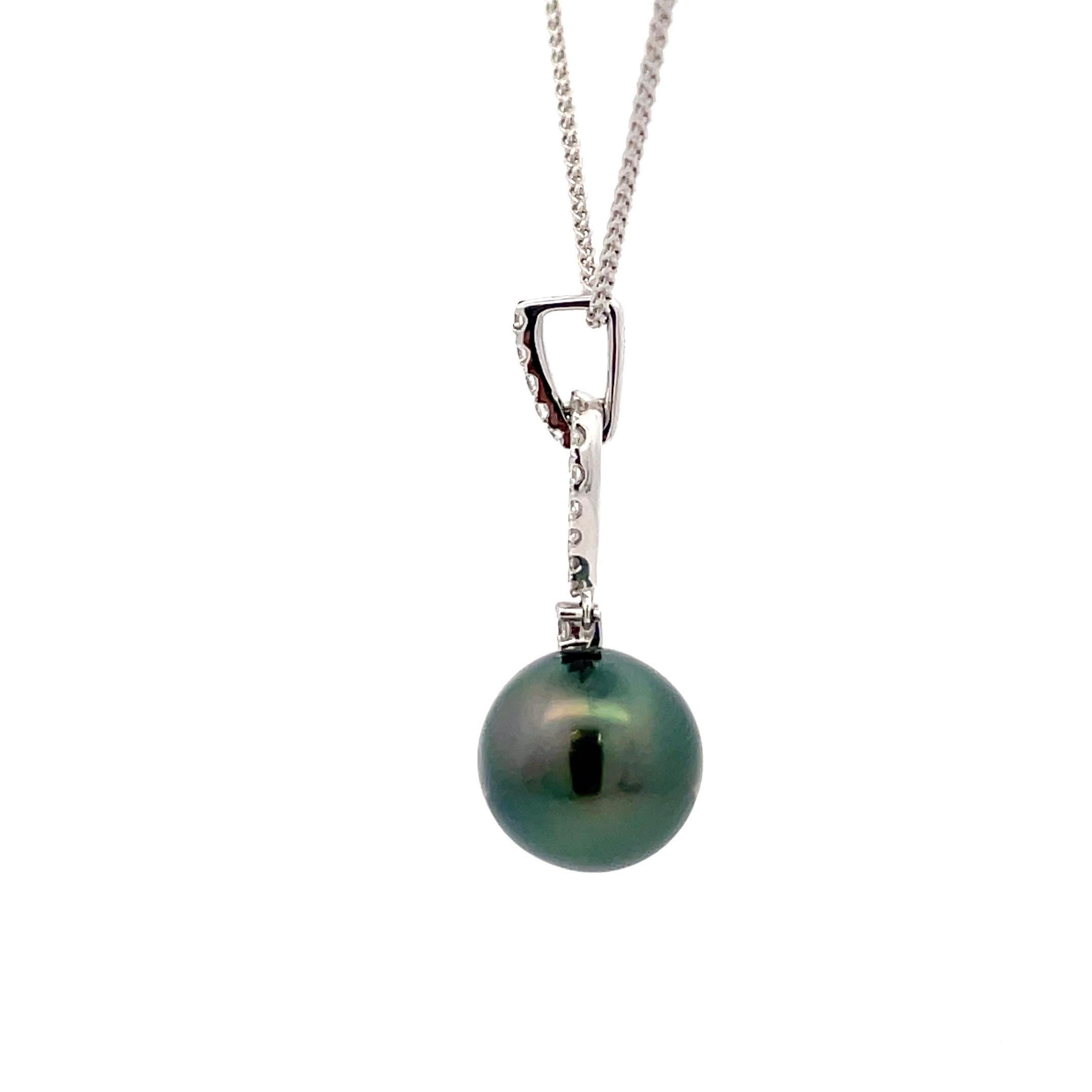 Contemporary Tahitian Pearl and Diamond Pendant For Sale