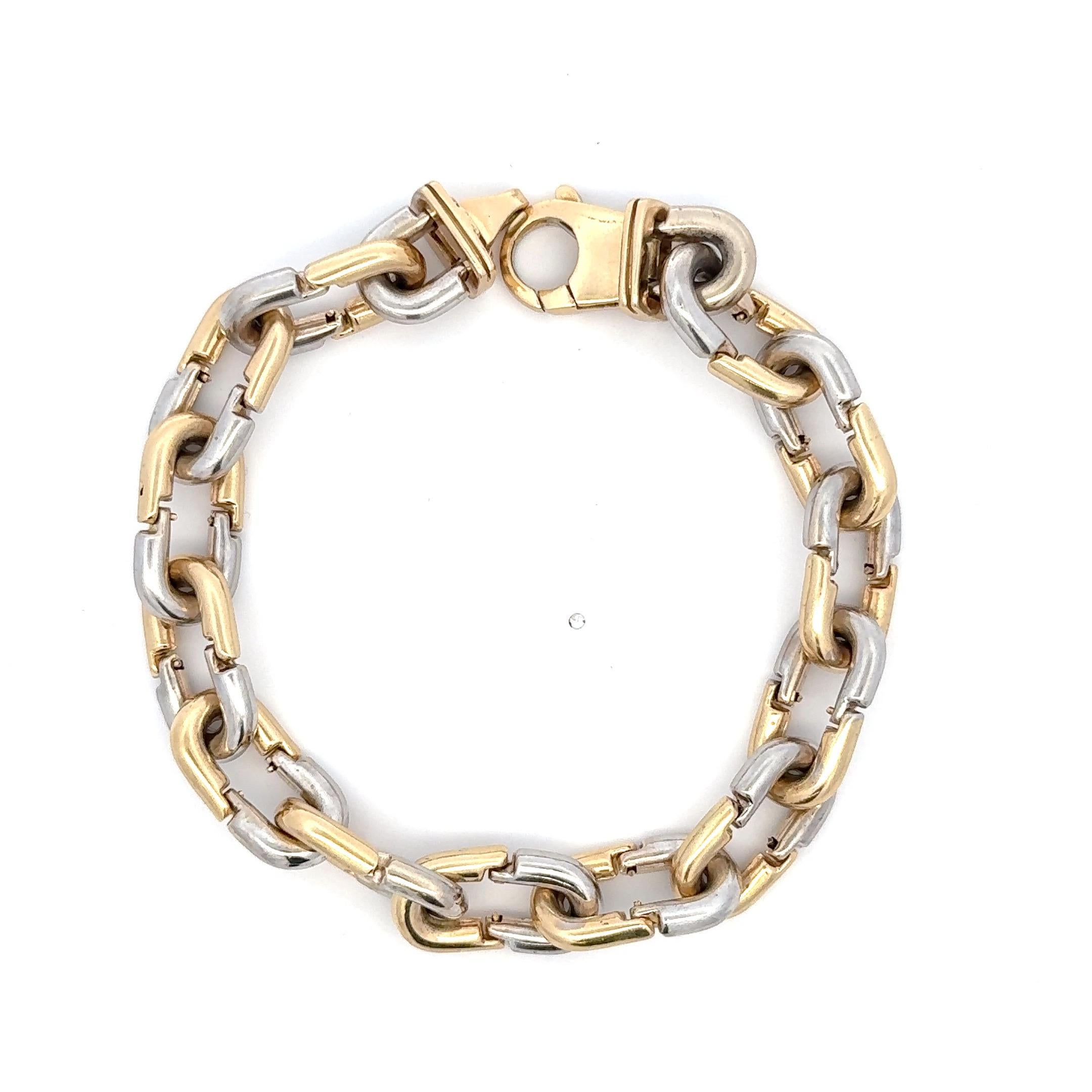 Two-Tone 14 Karat Yellow & White Gold Link Bracelet 27.4 Grams Made in Italy 7