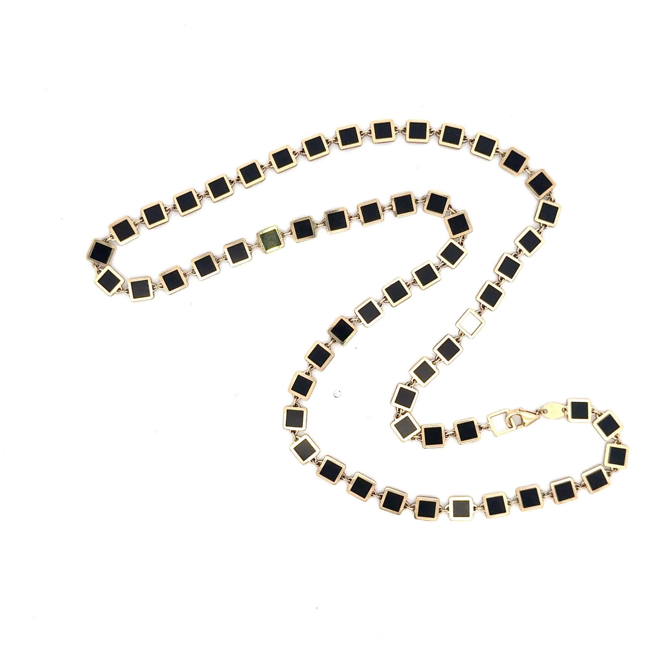 Italienische Onyx Gold Trim Quadratische Verstellbare Halskette 14 Karat Gelbgold im Angebot 8