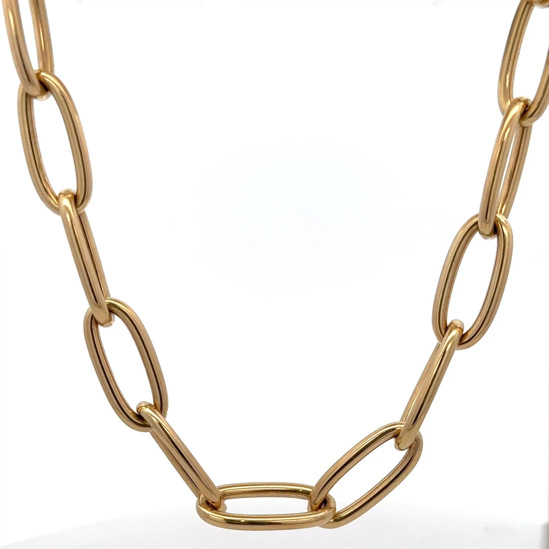 Chaîne collier à maillons ovales en or jaune 14 carats 25 grammes 18 pouces en vente 1