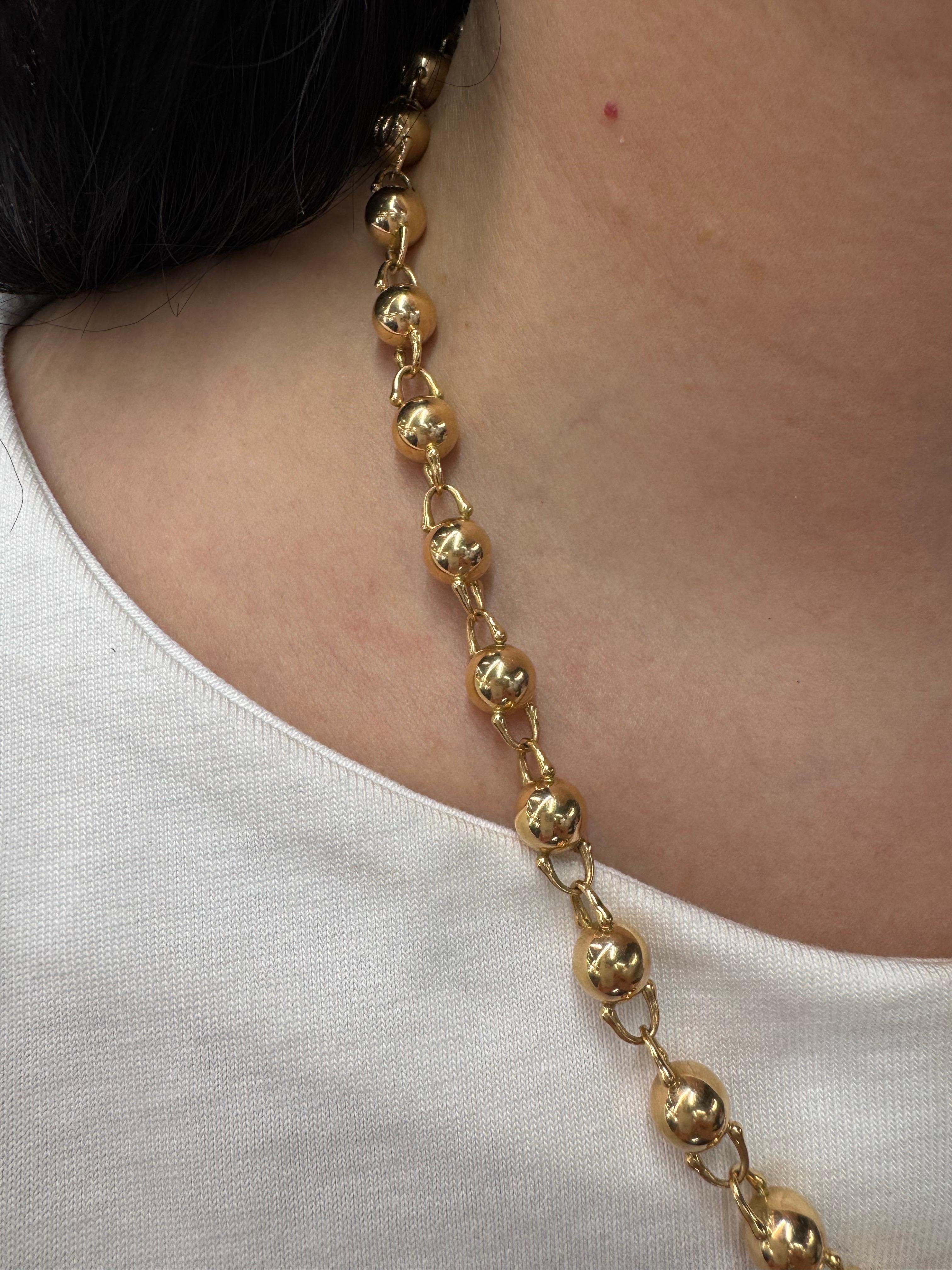 Collana con sfere di perline lucidate in oro giallo 18 carati da 52,5 grammi, 20 pollici in vendita 3