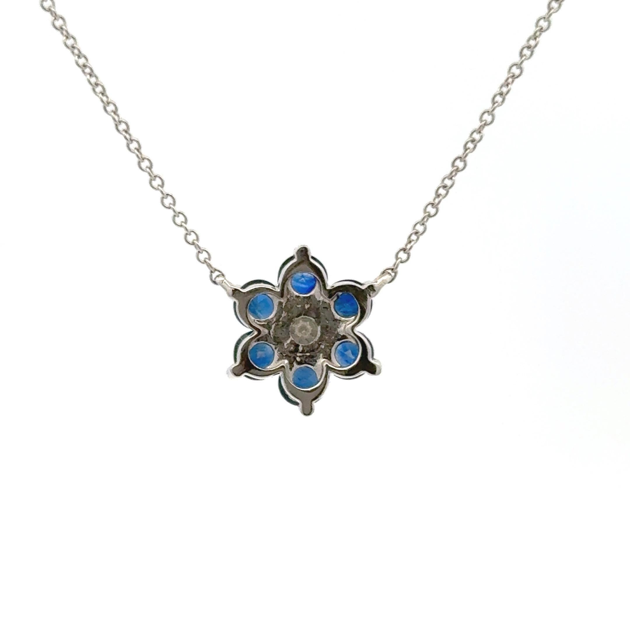 Saphir-Diamant-Cluster-Blumen-Anhänger-Halskette 1,38 CTTW 14 Karat Weißgold im Angebot 2