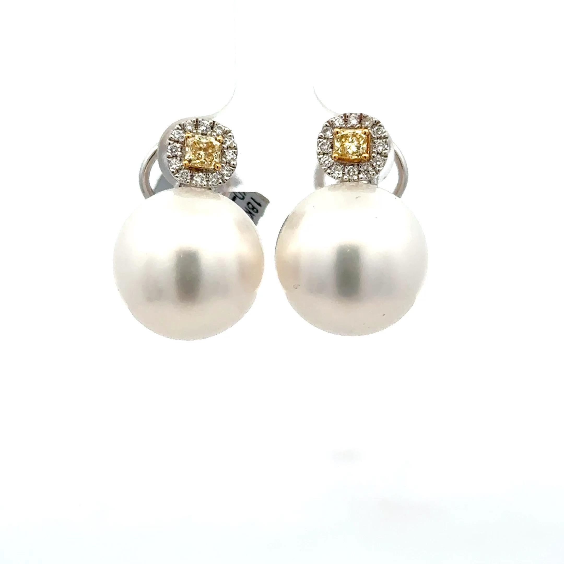 Gelbe & Weißer Diamant Südseeperlen-Tropfen-Ohrringe 0,87 Karat 18KT 15-16 MM im Angebot 4