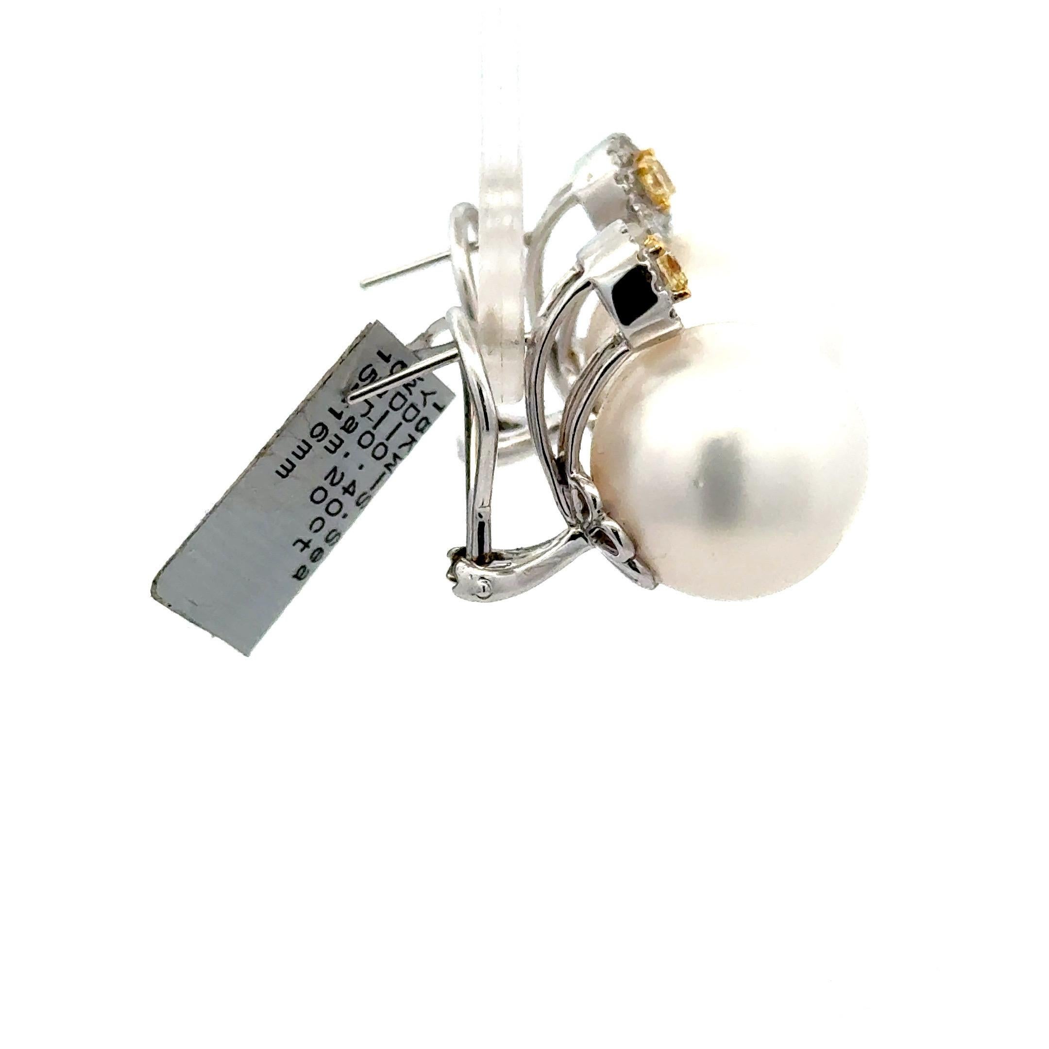 Gelbe & Weißer Diamant Südseeperlen-Tropfen-Ohrringe 0,87 Karat 18KT 15-16 MM im Angebot 3