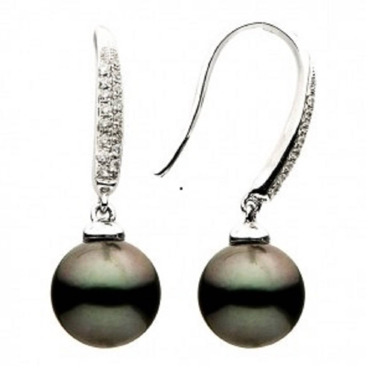 Tahitian Pearl Diamond Gold Drop Earrings In New Condition In New York, NY
