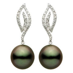 Tahitian Pearl Diamond Gold Dangle Earrings