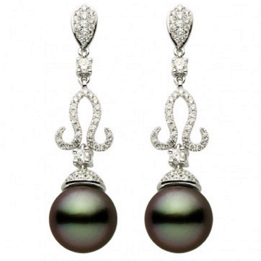 Tahitian Cultured Pearl Diamond Dangle Earrings