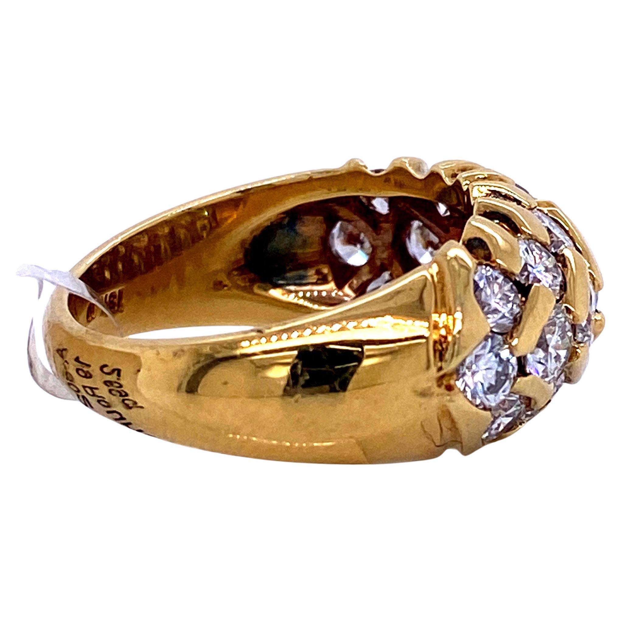 Contemporary Three-Row Diamond Bar Dome Ring 2.09 Carat 18 Karat Yellow Gold For Sale