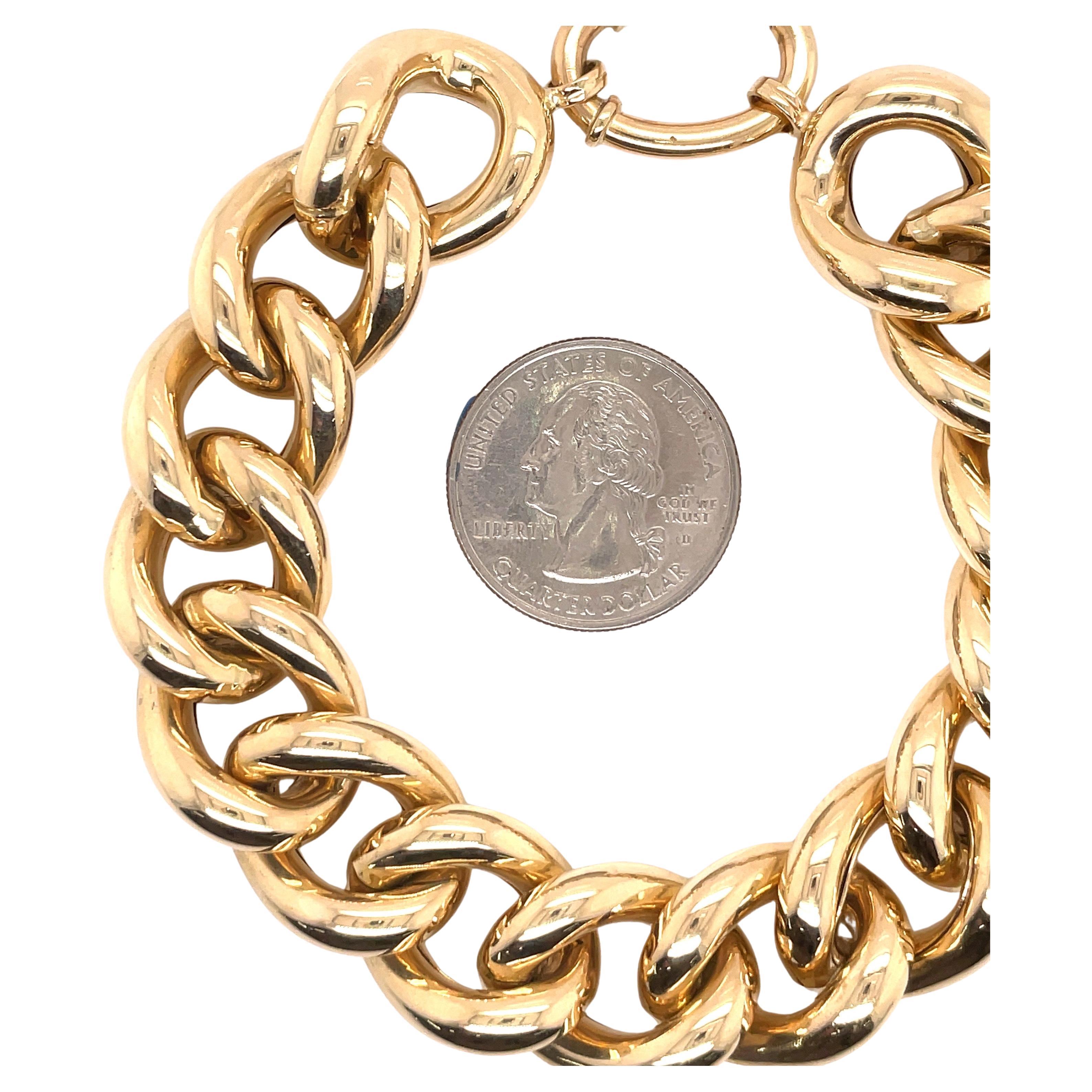 14 Karat Yellow Gold High Polished Link Bracelet 34.1 Grams For Sale 1