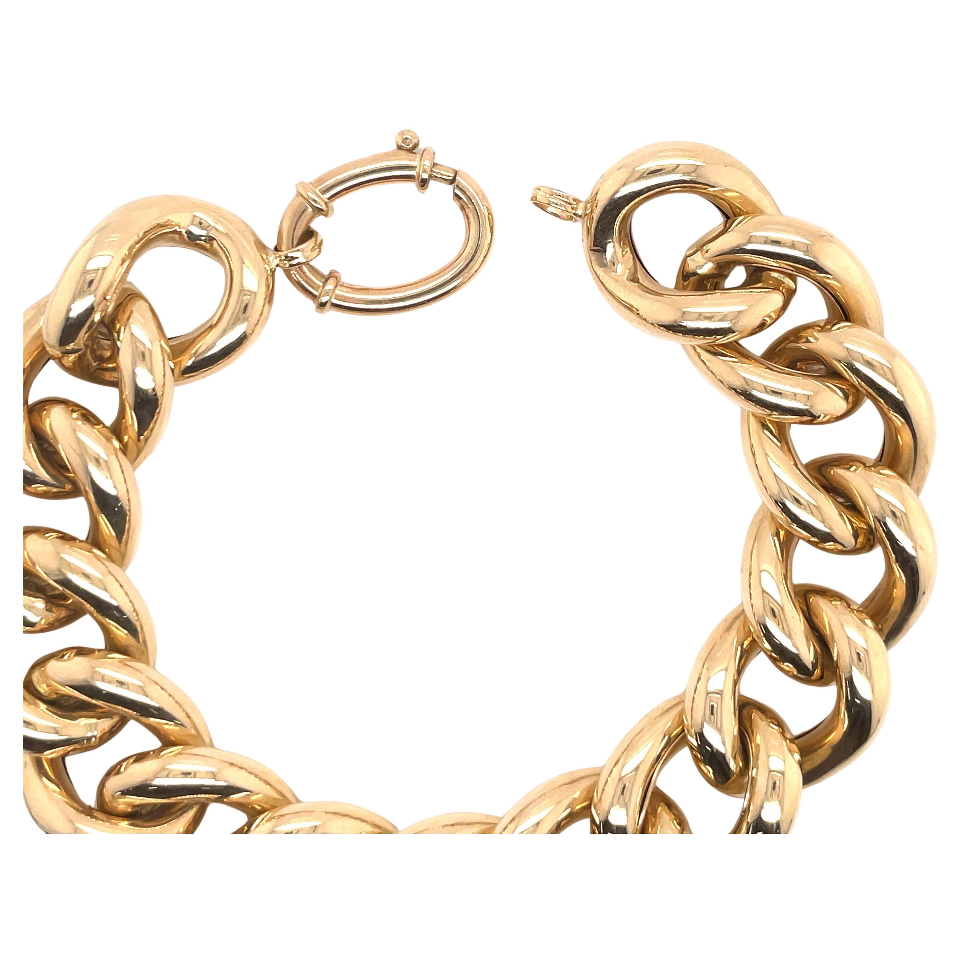 Women's 14 Karat Yellow Gold High Polished Link Bracelet 34.1 Grams For Sale