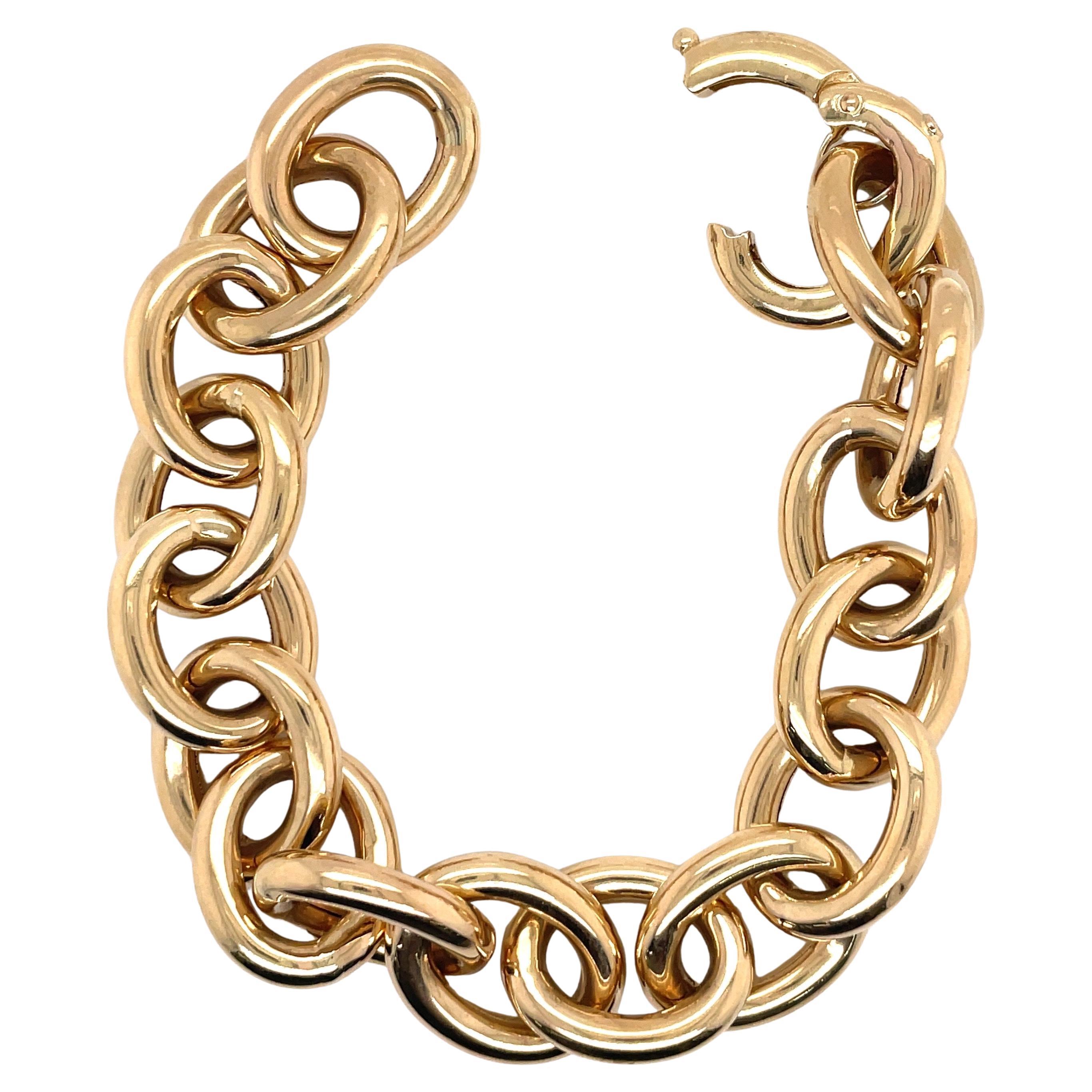 14 Karat Yellow Gold High Polished Oval Link Bracelet 20.43 Grams For Sale 8