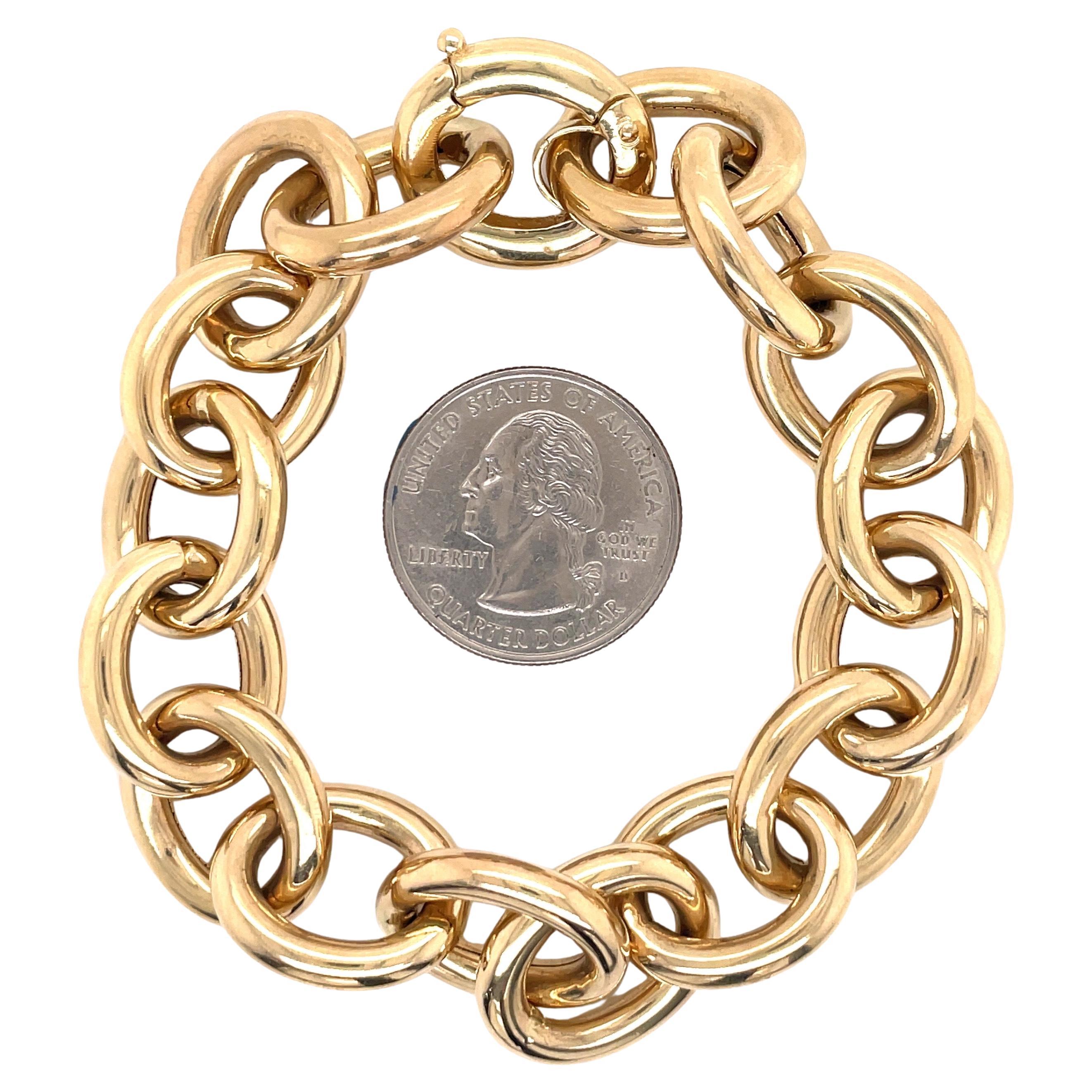 14 Karat Yellow Gold High Polished Oval Link Bracelet 20.43 Grams For Sale 7