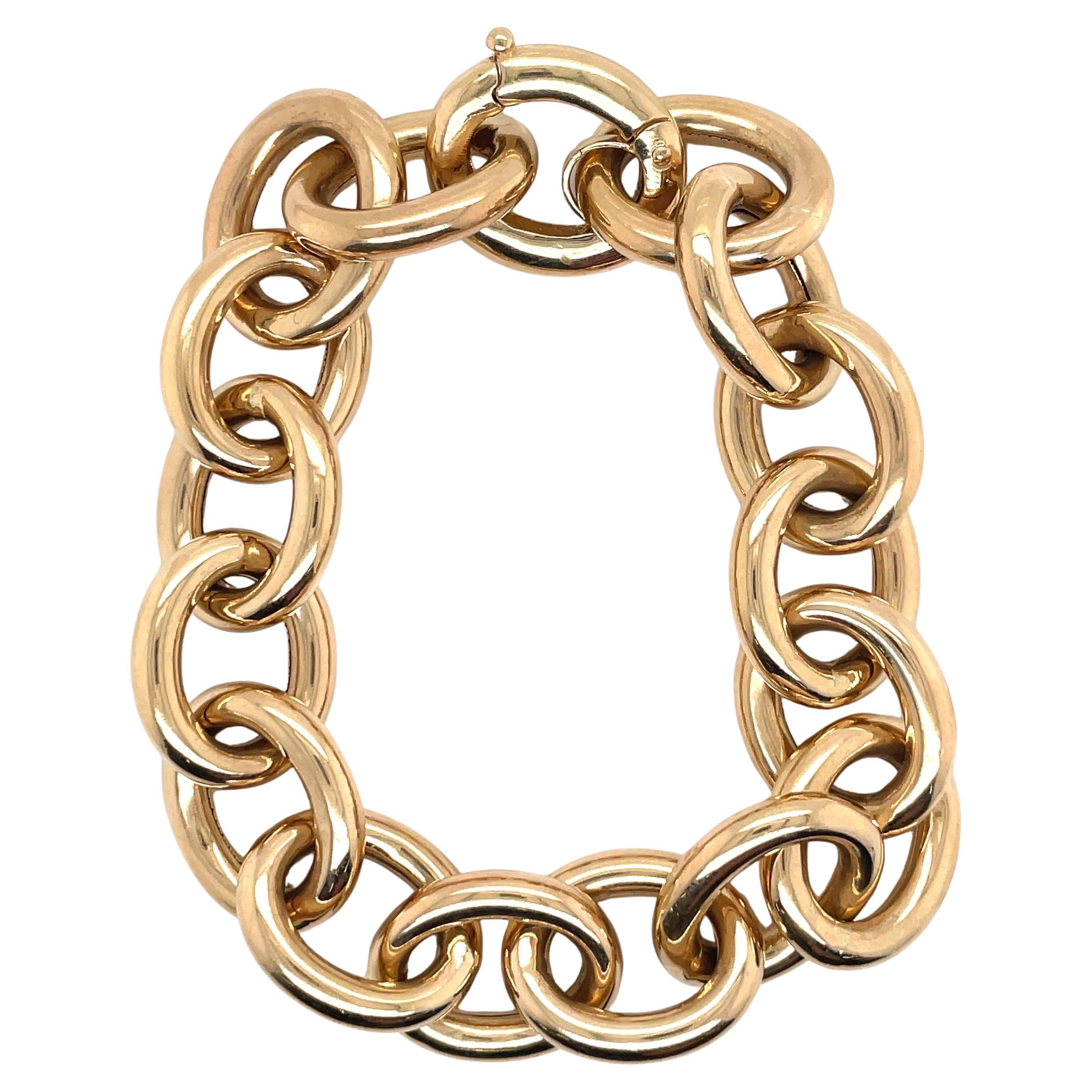 14 Karat Yellow Gold High Polished Oval Link Bracelet 20.43 Grams For Sale 6