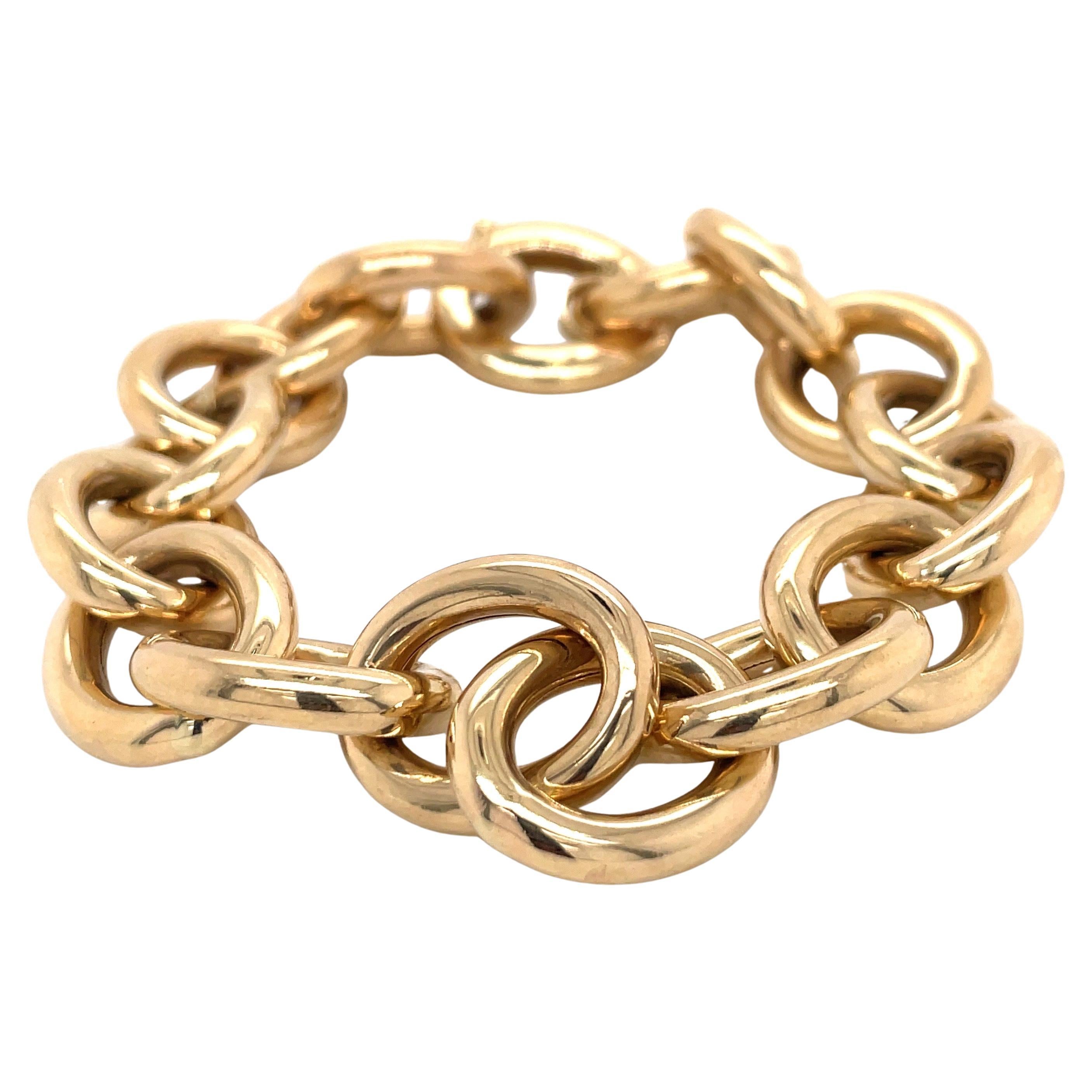 14 Karat Yellow Gold High Polished Oval Link Bracelet 20.43 Grams For Sale 4