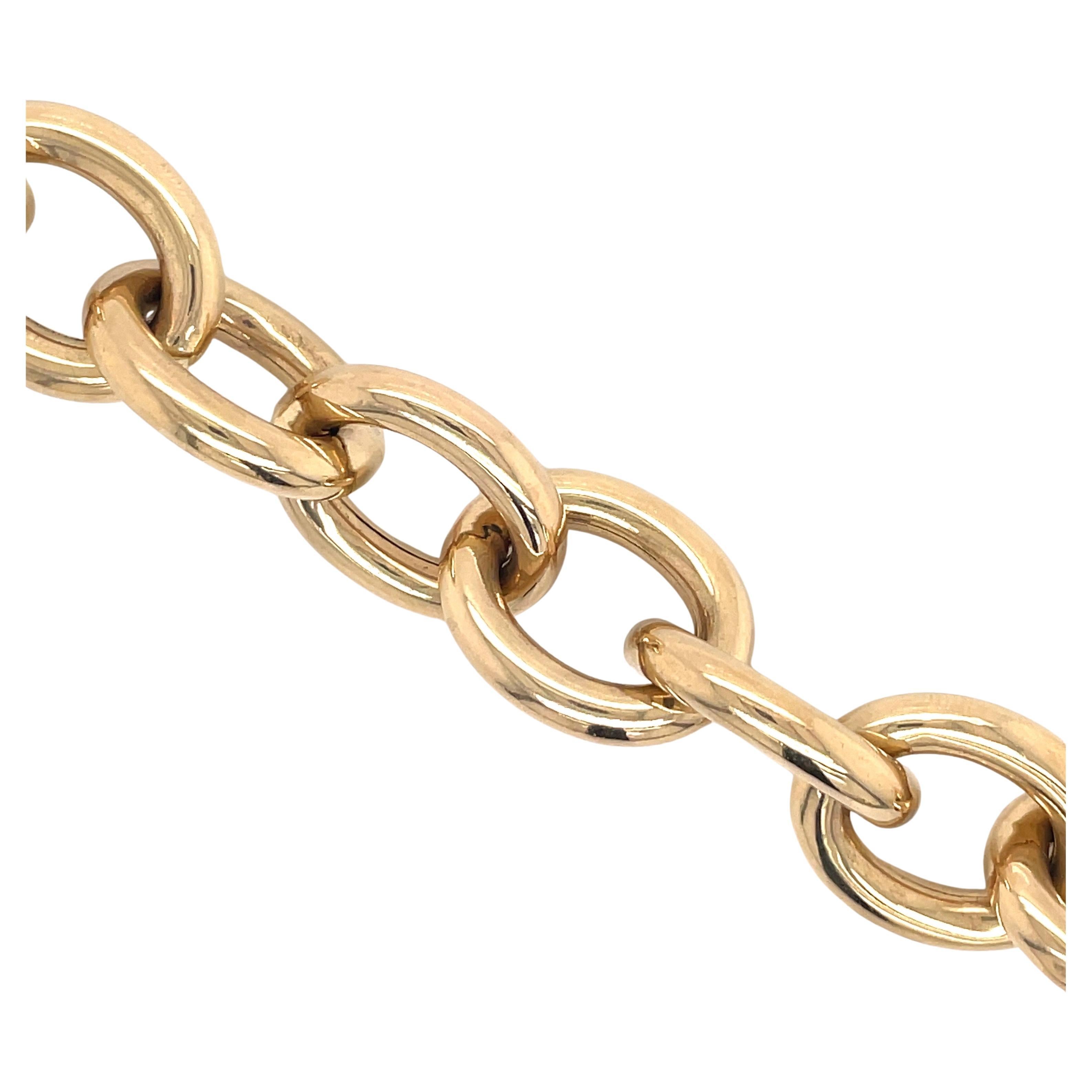 14 Karat Yellow Gold High Polished Oval Link Bracelet 20.43 Grams For Sale 1