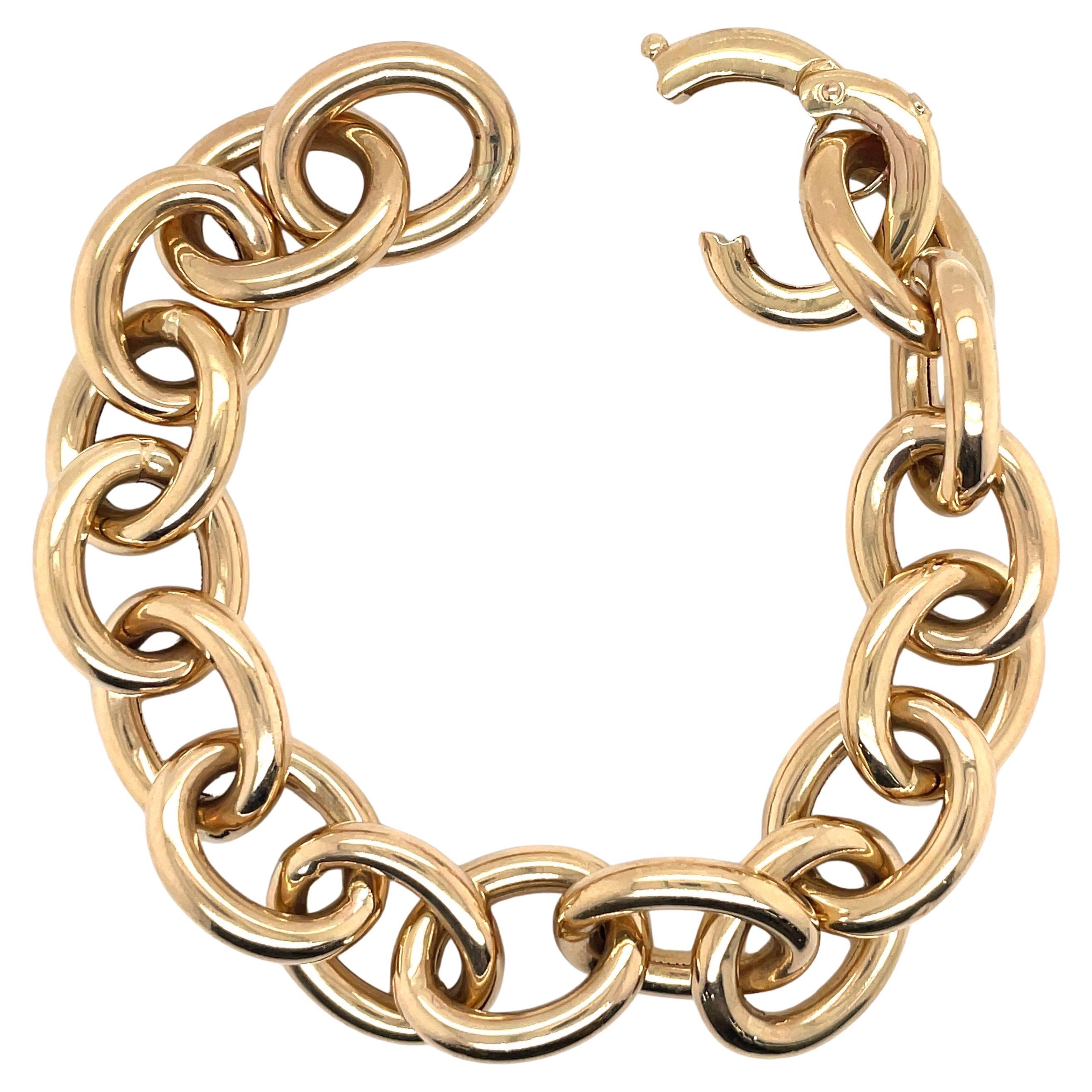 Women's 14 Karat Yellow Gold High Polished Oval Link Bracelet 20.43 Grams For Sale