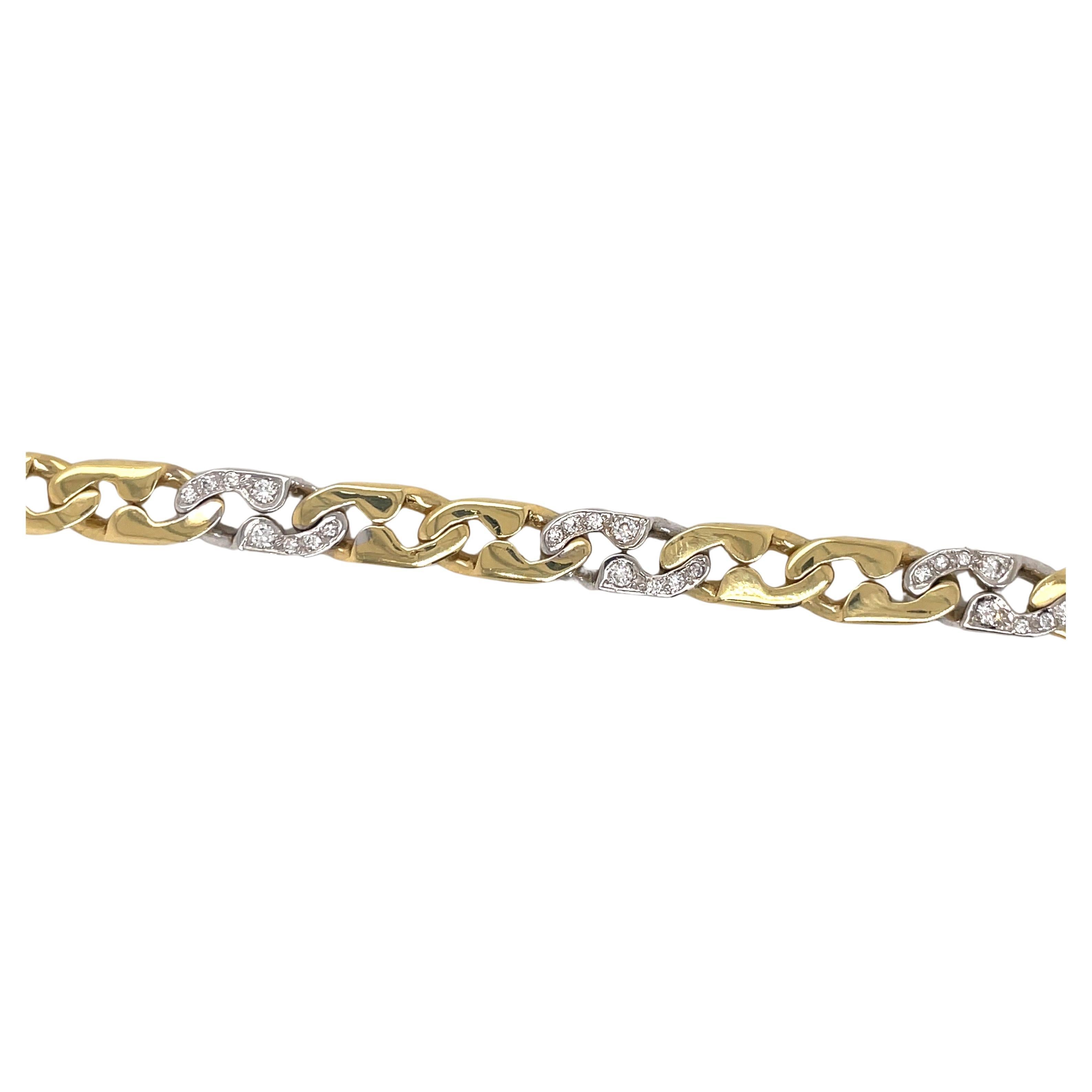 Women's or Men's 18 Karat Two Tone Yellow White Gold Diamond Link Bracelet 0.60 Carats 25 Grams For Sale